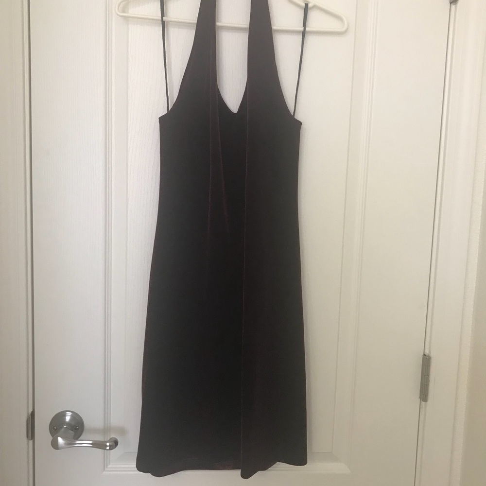 Wine Burgundy Velvet Halter Dress